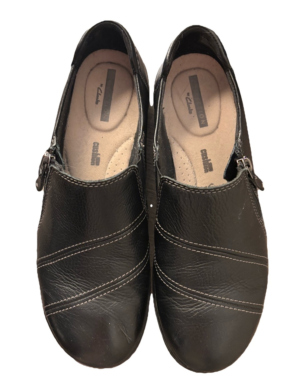 Clarks Black Leather Side-Zip Slip On Shoes